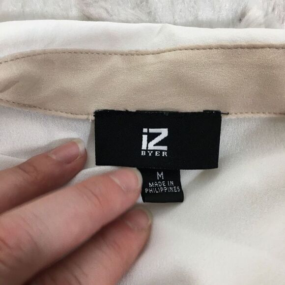 IZ Byer Women's V-Neck Collared Colorblock Semi-sheer Blouse tunic medium - Picture 8 of 10